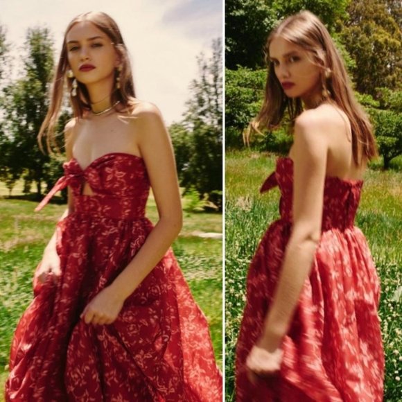 Keepsake Distraction Midi Dress Floral Strapless Cutout Size Medium Sz M US 6 - Picture 4 of 8